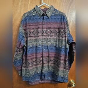 Cabelas Shirt Mens Large Aztec Navajo Tribal Southwestern Indian Button Up VTG